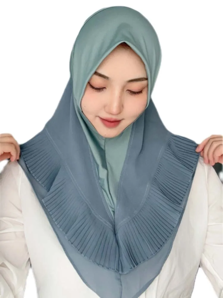 Muslim Women Plain Double Chiffon Khimar Hijab Caps Scarf Headcover Prayer Garment Headscarf Dubai Saudi Turkey Malay Turban