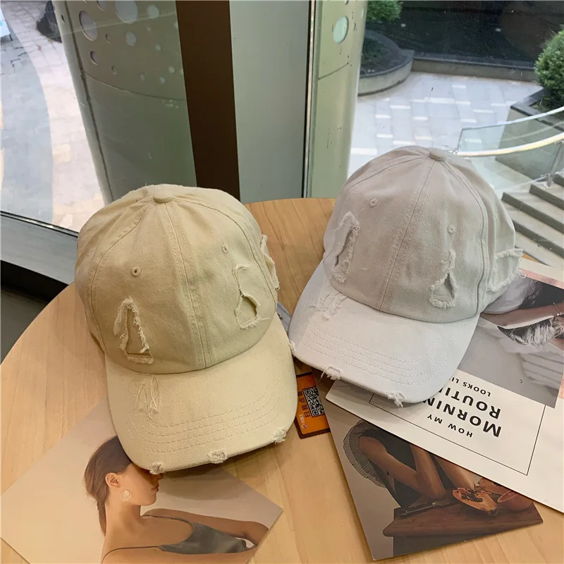 

Korean Hip Hop Baseball Cap Hole Old Dome Sunscreen Hat Wash Tide Men's And Women's Solid Color Cap