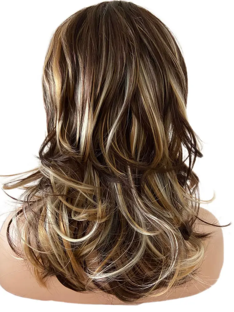 Коричневый кудрявый для женщин и девушек синтетический с наклонной челкой