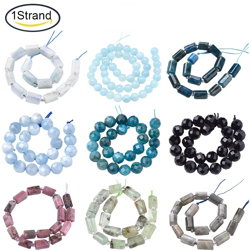 

17PCS 8x6x5mm Natural Aquamarine Beads Strands Faceted Column Hole: 1mm For Jewelry Bracelet Earrings Making