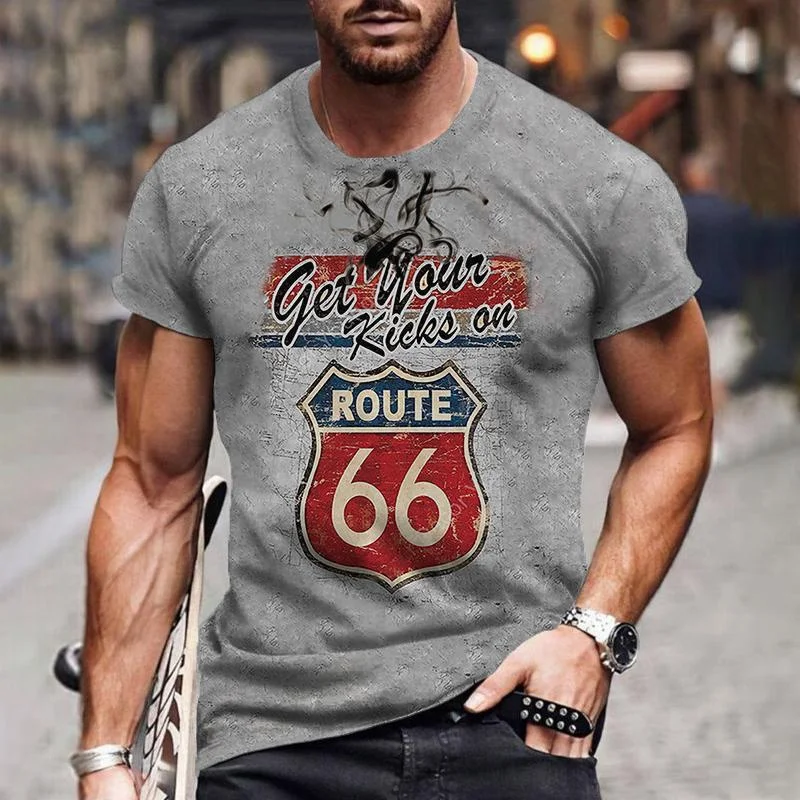 

Summer Vintage Route 66 Biker T-shirt 3D Printed Men Women Cool Casual Style Oversized Tops Tees Short Sleeve Clothing Boys
