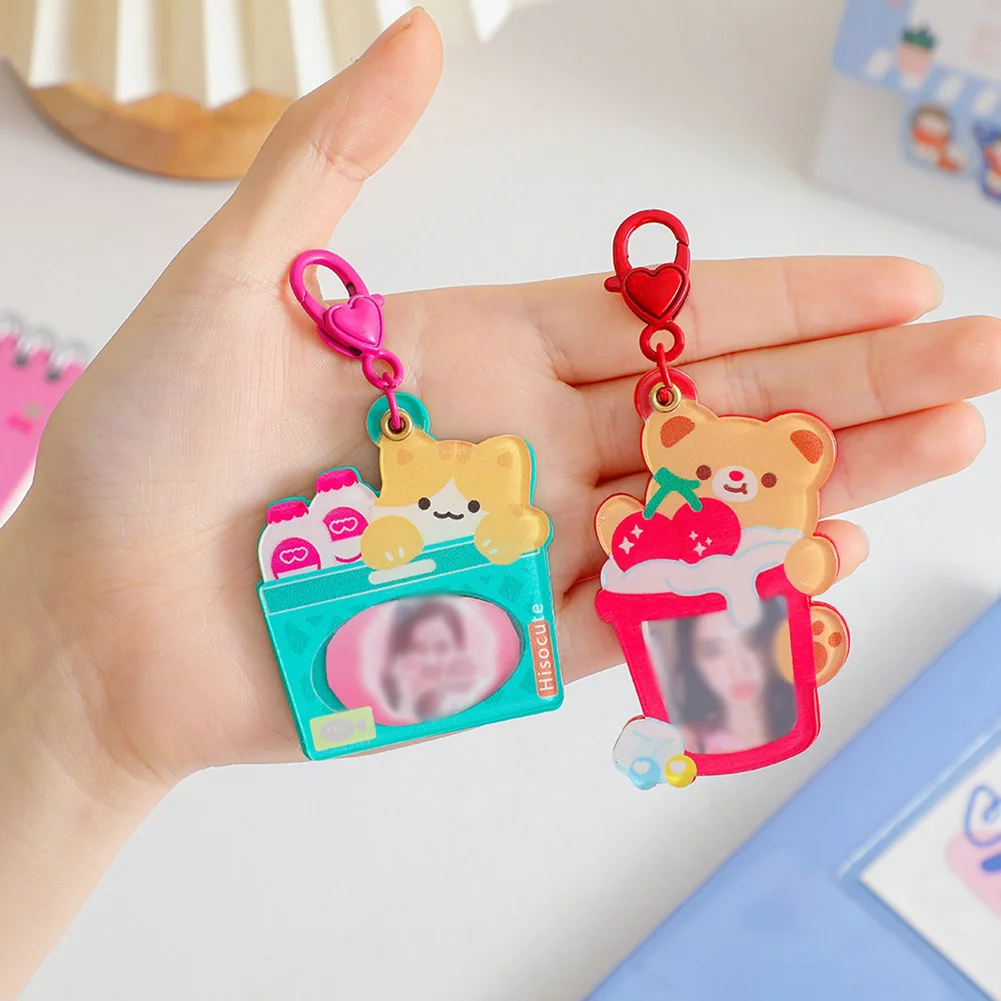 

Kawaii Bear Photo Picture Frame Photocards Protector Keyring Bag Decoration Photo Sleeves Stationery Photocard Holder
