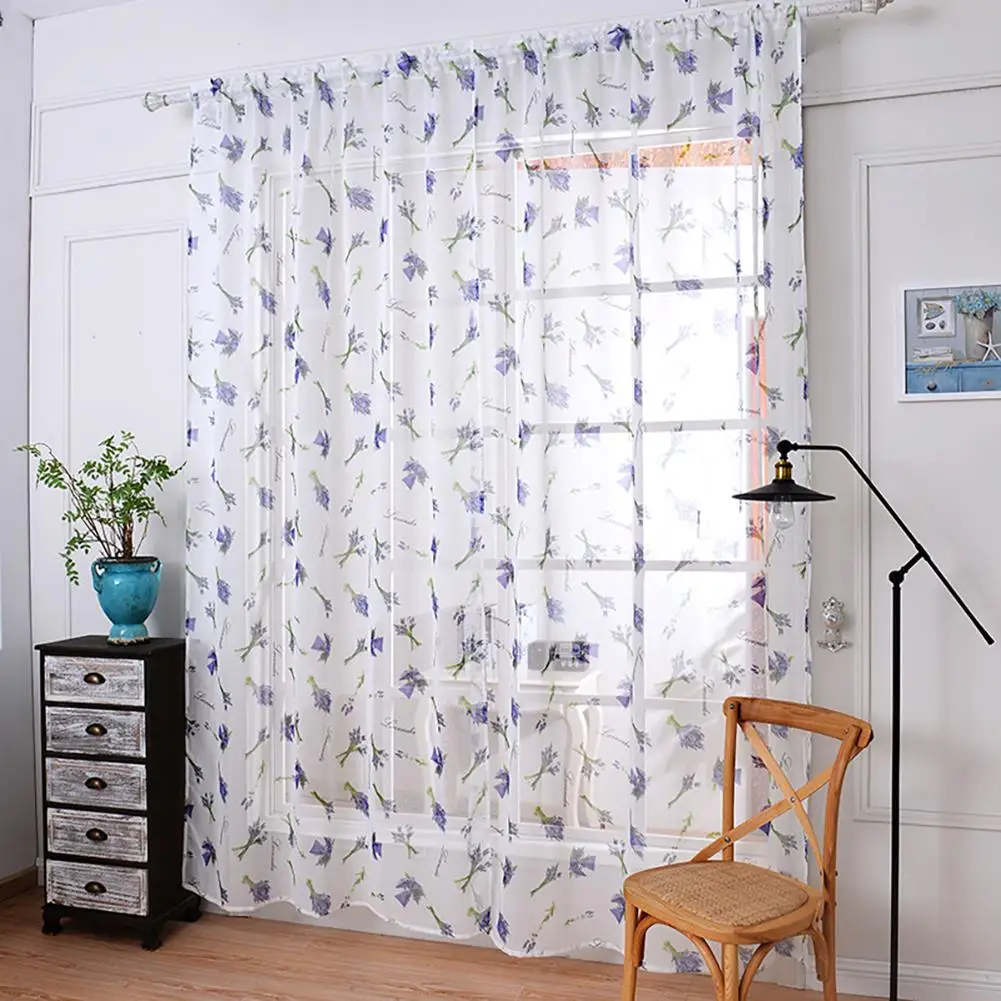 

Modern Style Window Curtain Elegant Semi-transparent Lavender Printed Voile Curtain For Living Room Bedroom Decor 1.45x1.8m