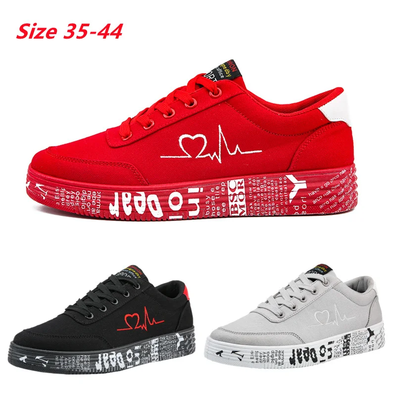 

Men Women Sneakers Casual Shoes High Gang Love Couple Canvas Board Shoes Warm Plus Fleece Flat Lace-Up Red Travel Size 35-44