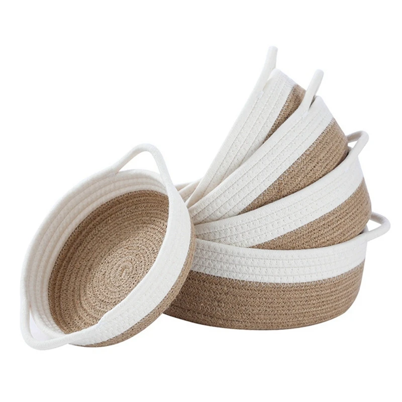

5-Piece Circular Storage Basket Set- Natural Cotton Rope Woven Baskets for Organizing Small Basket