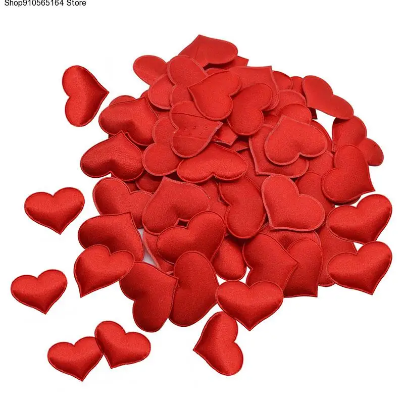 

100Pcs 3cm Romantic Heart Sponge Satin Fabric Heart Petals Wedding Confetti Arts Craft Petals Wedding Valentine's Day Decoration