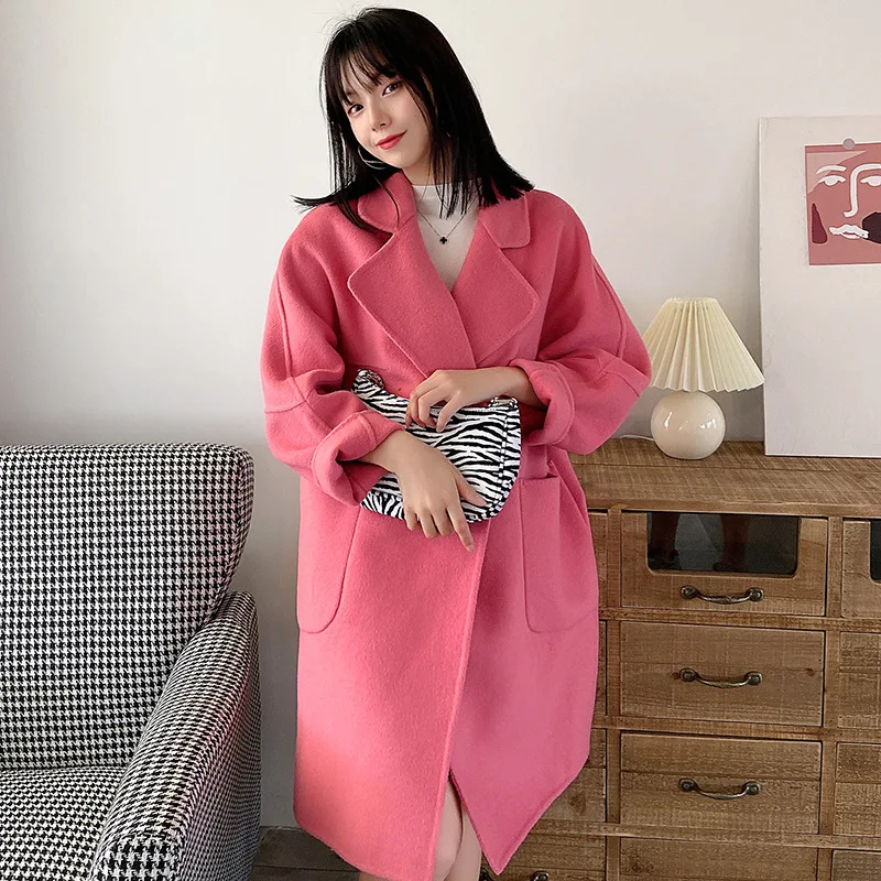 2022 New Double Faced Woolen Coat Women's Fashion Casual Woolen Coat Woolen Woven Hepburn Windsor Coat
