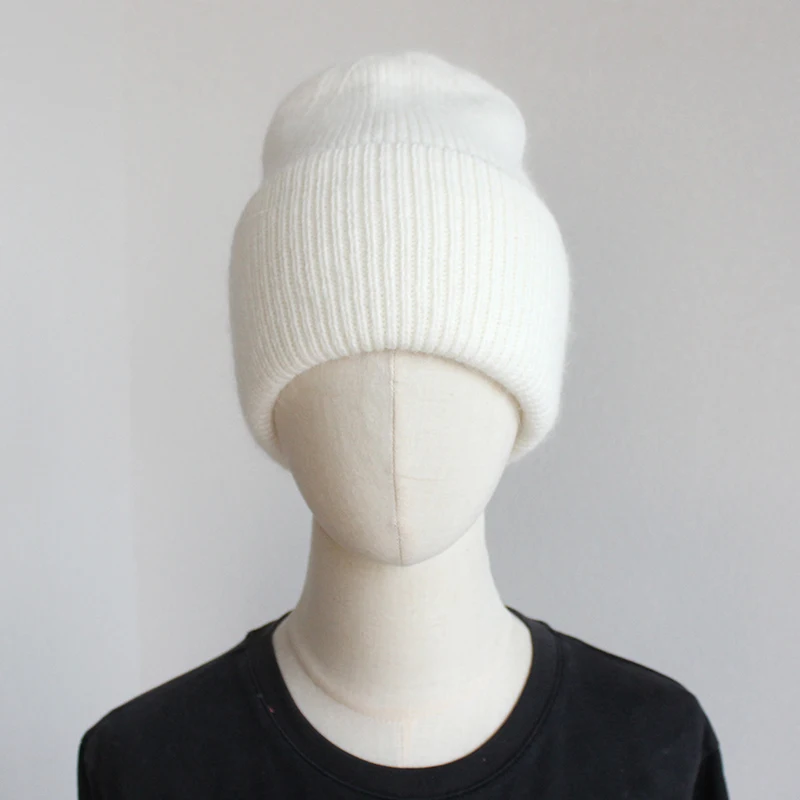 

Rabbit Fur Hats for Women Solid Color Knitted Winter Bonnets for Woman Beanies Outdoor Warm Snow Cap