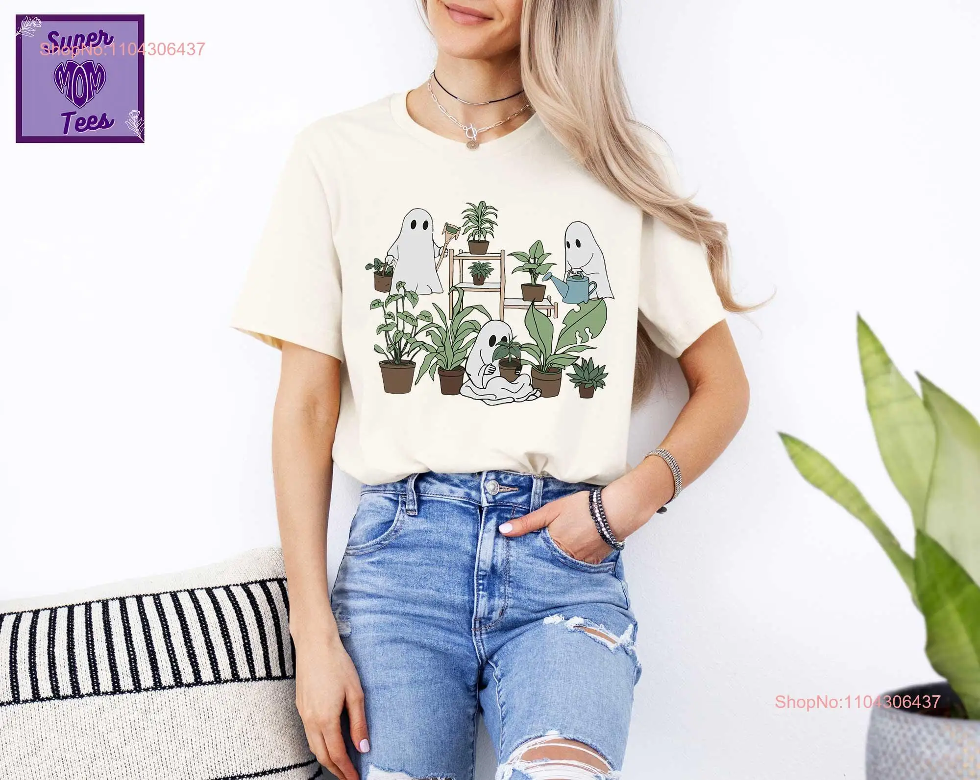 Футболка Plant AddicT для Хэллоуина призрака в помещении забавная мама с длинными или