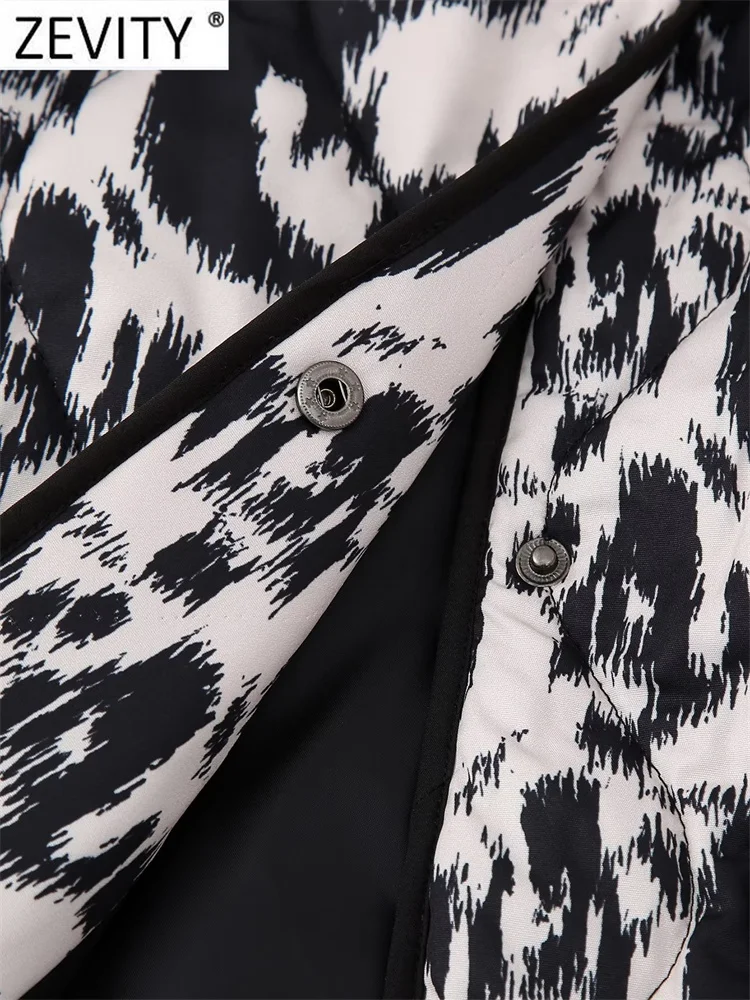 Новая женская винтажная стеганая куртка ZEVITY с леопардовым принтом и хлопковой