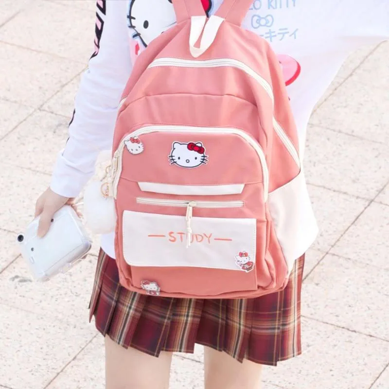 

Sanrioed Hello kitty Backpack High School Students Large Capacity Cartoon Cute Backpack Campus Girl High schoolbag