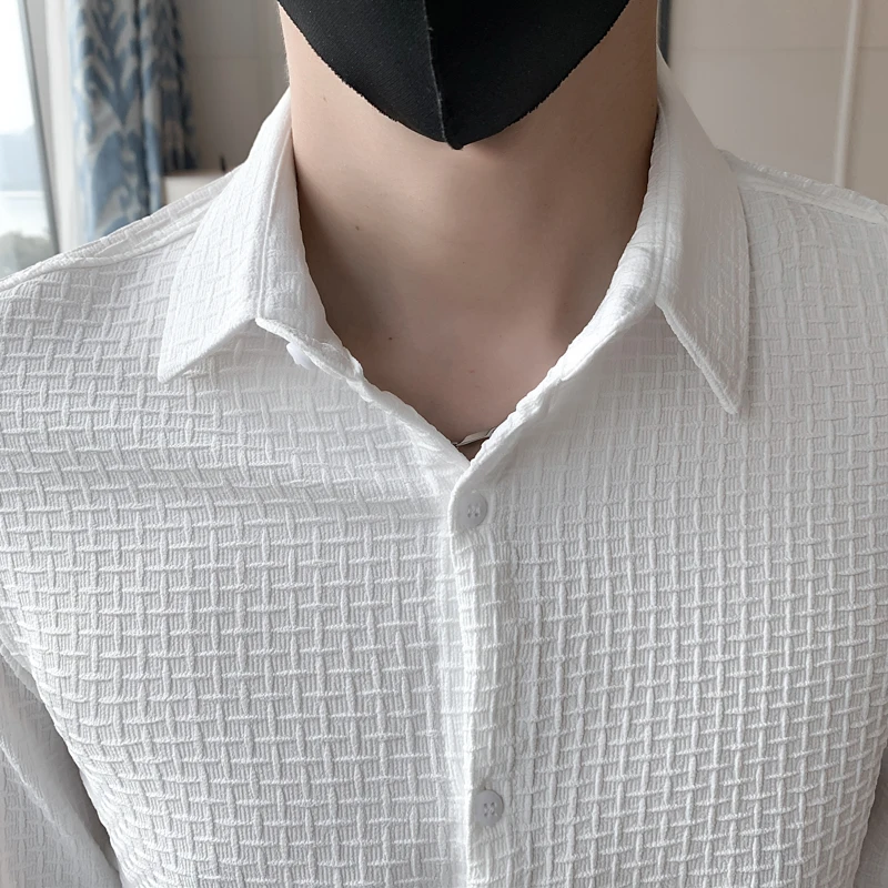 3D Plaid Men Shirts Long Sleeve Slim Business Formal Dress Shirt Casual Social Party Tuxedo Blouse Streetwear Camisa Masculina