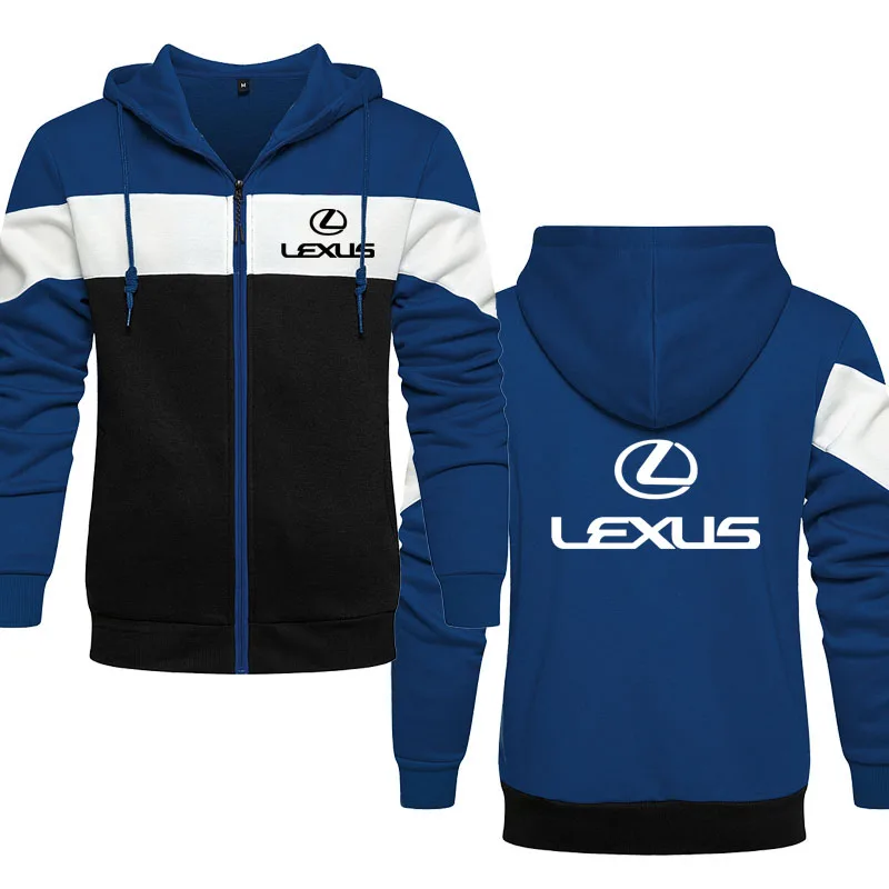 

Colorblock new high quality fleece Men's Hoodies Men's jacket Lexus car logo print Fashion Outdoor Harajuku Men's Zip Sweatshirt