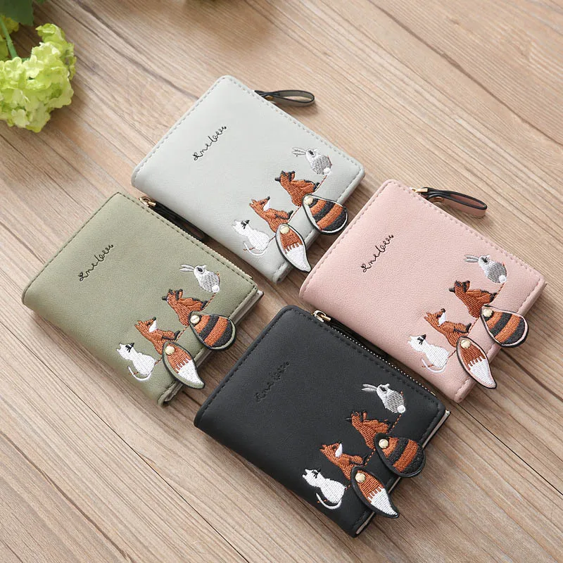 

1Pcs Small Coin Purse Zipper Purse Cartoon Animals Women's Wallet Short PU Leather Girls Gift Card Holder