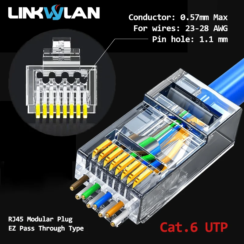 Linkwylan CAT7 Cat6 Cat5e проходят через RJ45 Модульные штепсельные сетевые разъемы UTP STP 1 1/1 3/1