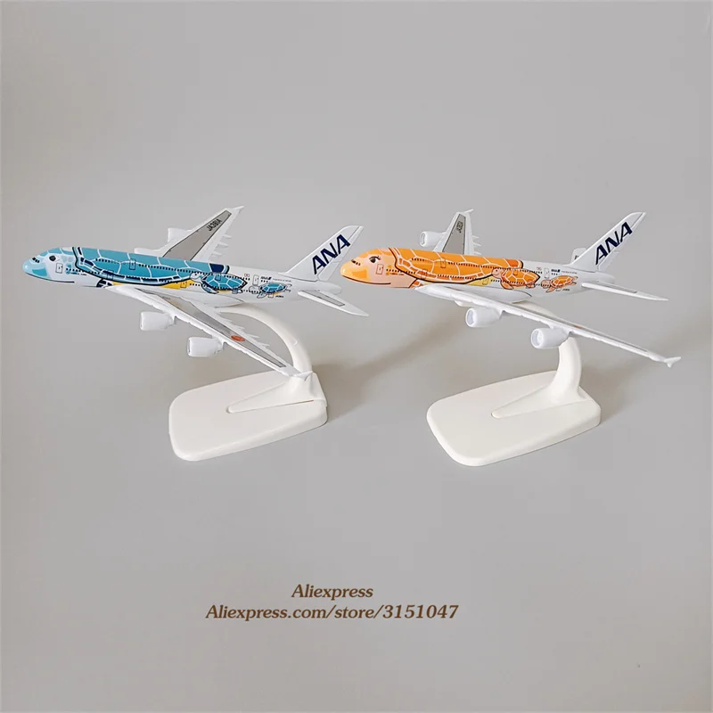 16cm Alloy Metal Japan Air ANA Airbus A380 Cartoon Sea Turtle Airlines Airplane Model Airways Plane Model Painting Aircraft Toys