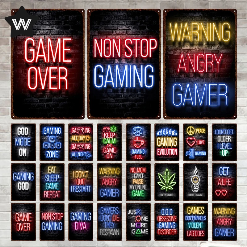 

Game Metal Tin Sign Vintage Style Game Room Wall Stickers Tin Plaque Shabby Retro Tinplate Metal Poster for Club Man Cave Decor
