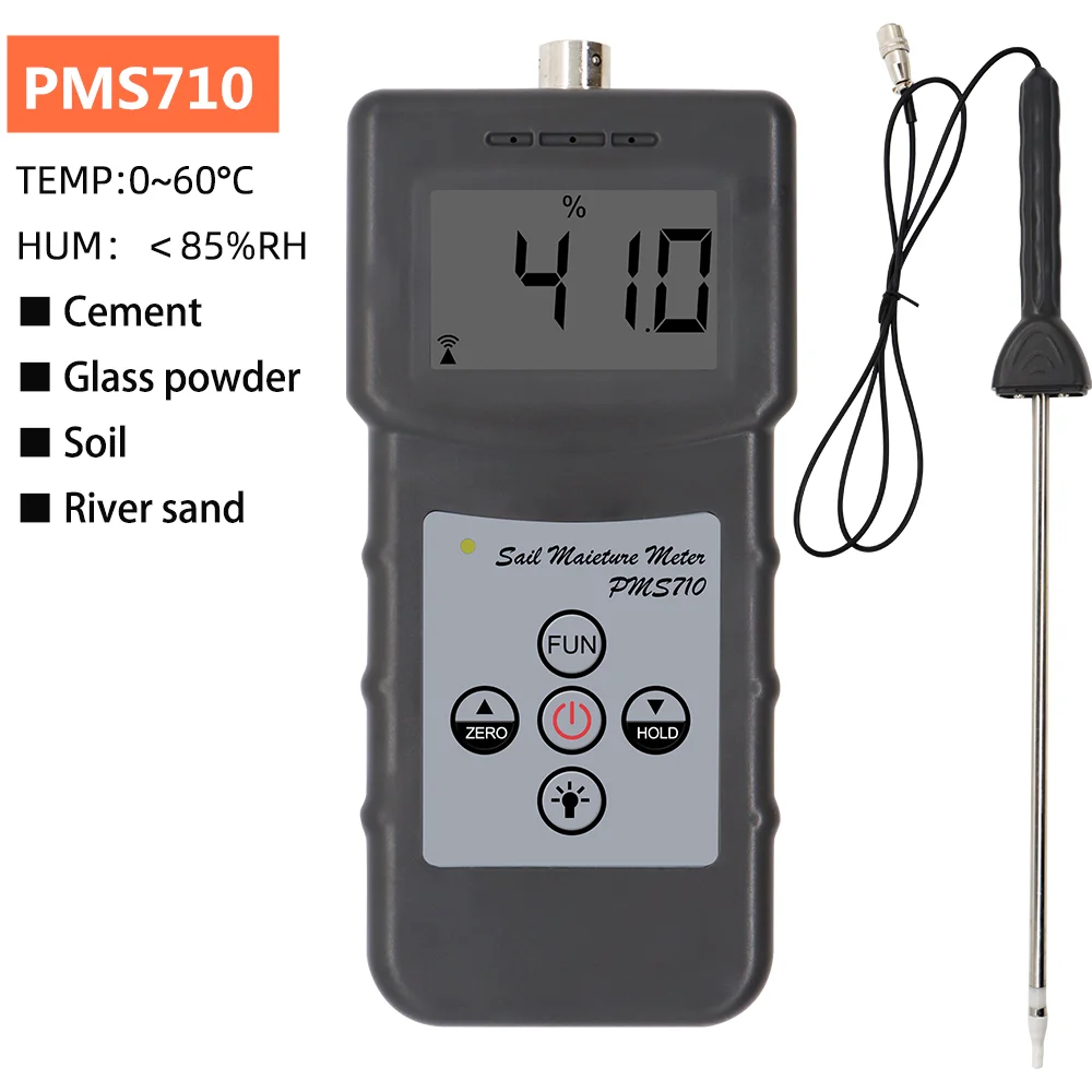 

PMS710 Digital Soil Moisture Meter 0-50% High Precision Soil Hygrometer Test River Sand Soil Cement Land Plater Sensor Tool