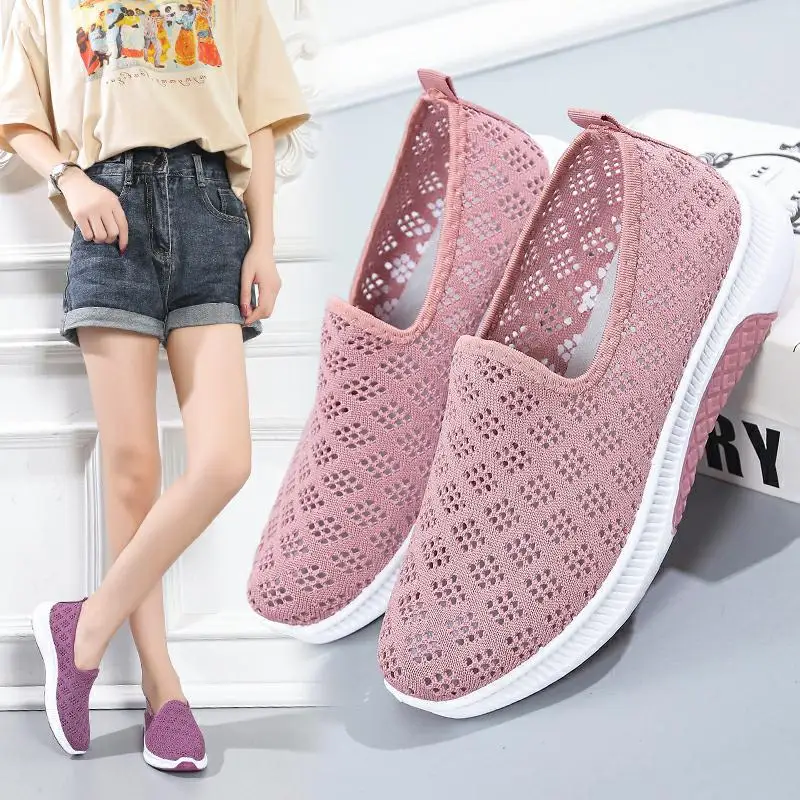 

Summer Korean Fashion Mesh Comfortable Women Shoes Breathable Hollow Sports Walking Sneakers Casual Flat Ladies Vulcanized Shoes