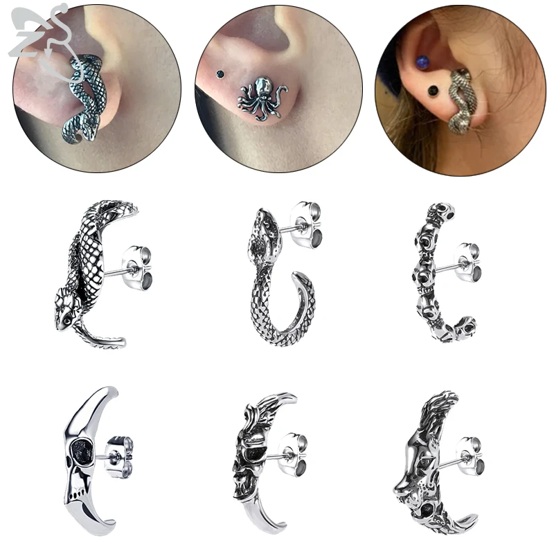 Мужские серьги-гвоздики с черепами ZS готические серьги из нержавеющей стали 316L в