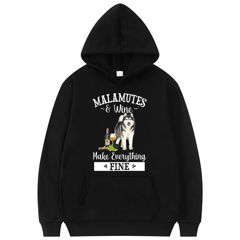 

Alaskan Malamute Wine Alaskan Graphic Print Hoodie Men Women Fashion Casual Funny Sweatshirt Tops Men's Oversized Cotton Hoodies