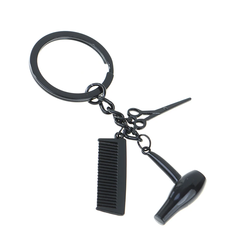Barber Shop Tools Key Ring Black Hair Dryer Scissors Comb Pendants Simulation Keychain Dresser Present Hairdresser Gifts |