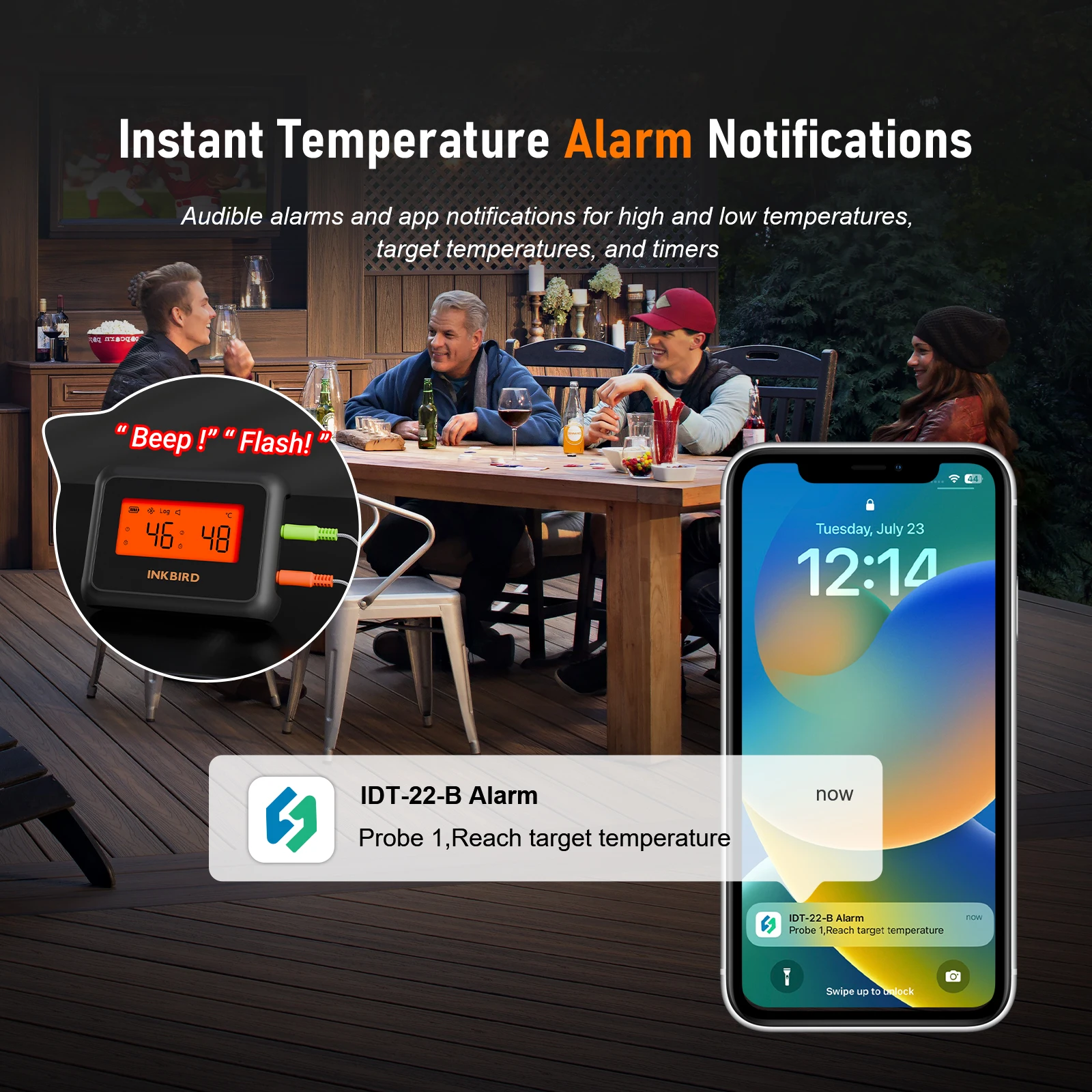Фото INKBIRD IDT-22-B Умный Bluetooth термометр для еды и мяса с двойным зондом и приложением HD ЖК-дисплей с сигнализацией температуры для духовки для приготовления барбекю №5