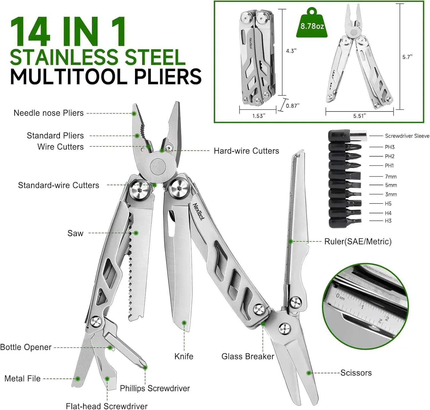 Фото NexTool Флагманский Макс. 14 в 1, многофункциональные плоскогубцы, складные многофункциональные инструменты, большие ножницы со скруткой, инструменты для кемпинга, EDC №2