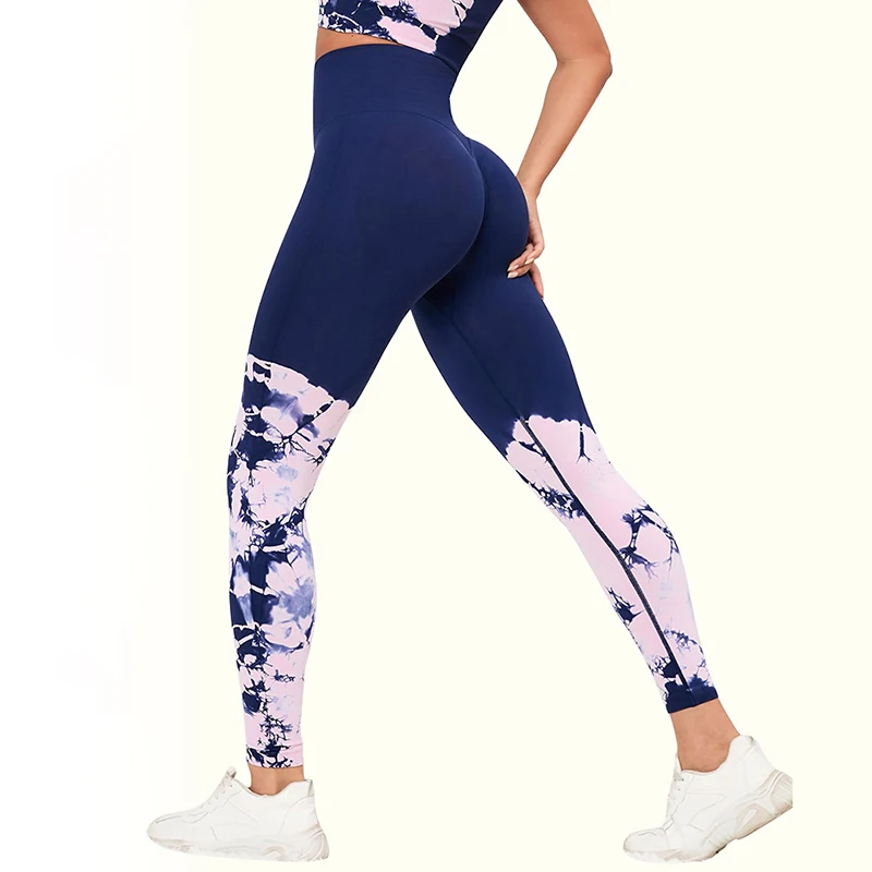 

ASHEYWR Women Fitness Tie-Dye Leggings Push Up High Waist Elastic Workout Leggings Skinny Breathable Printed Legging Female