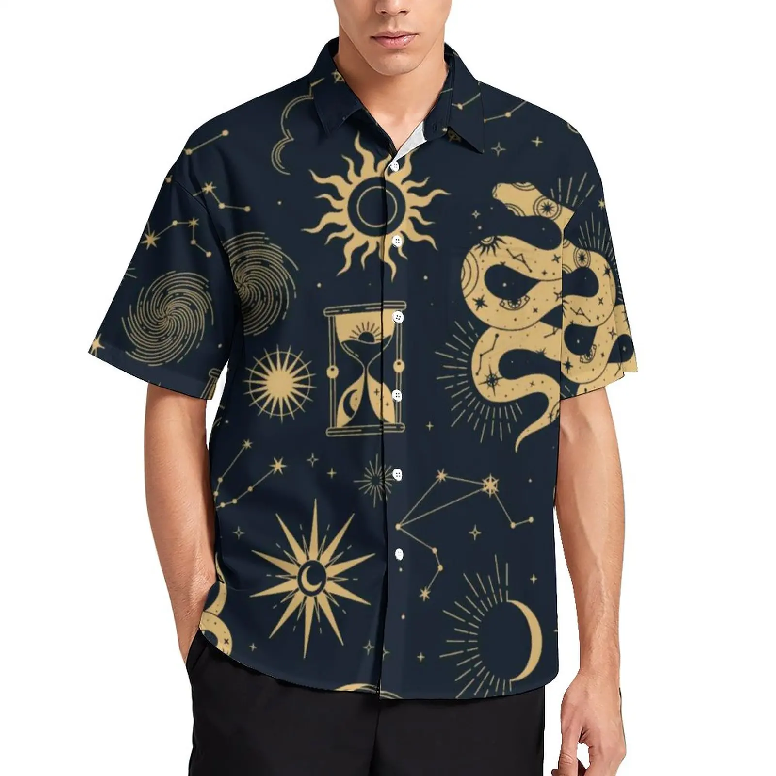 

Рубашка мужская с принтом Солнца и Луны, повседневная астрономическая пляжная блузка с ведьмой, гавайская уличная одежда, графическая одеж...