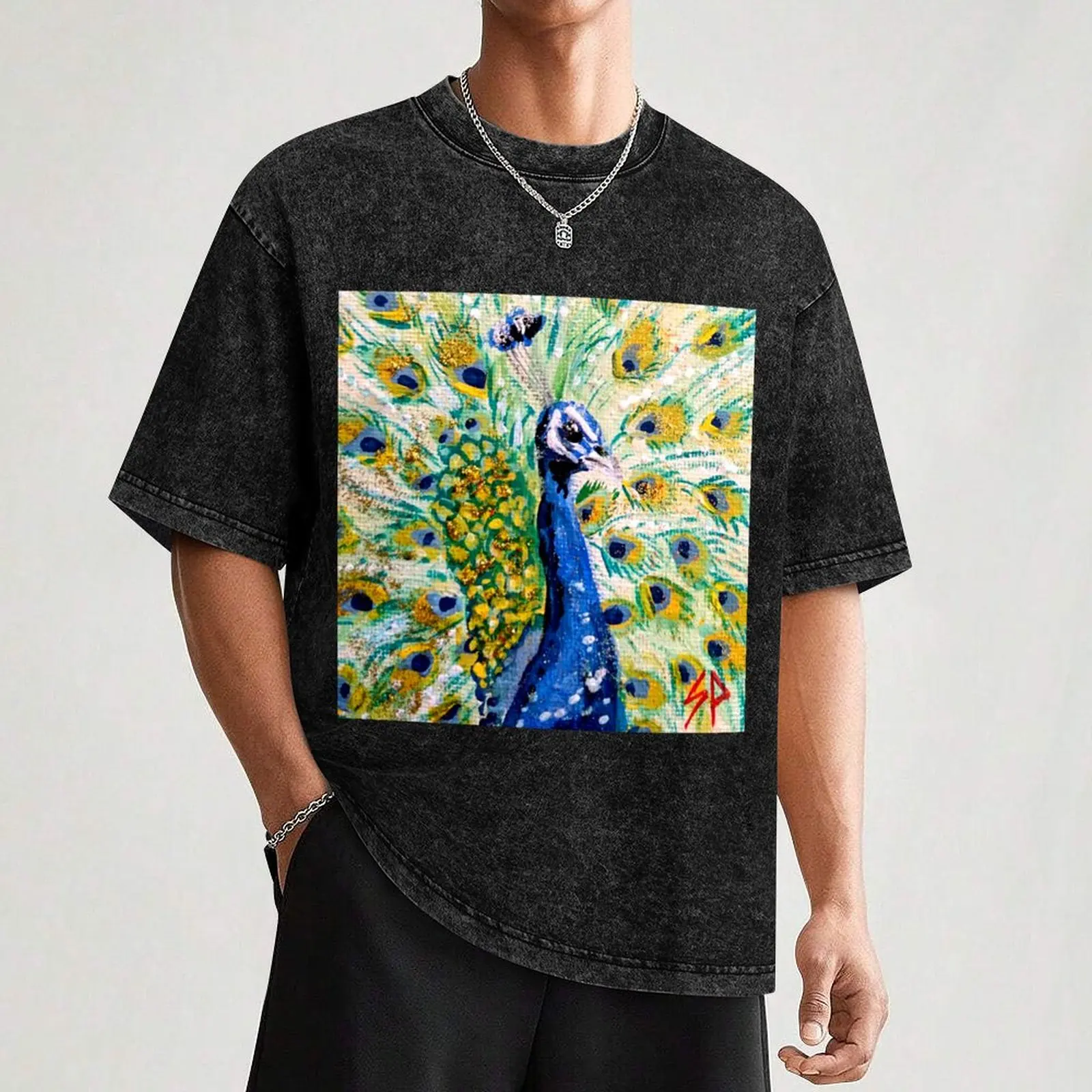 Футболка с павлином синяя блузка замком роскошные дизайнерские простые черные