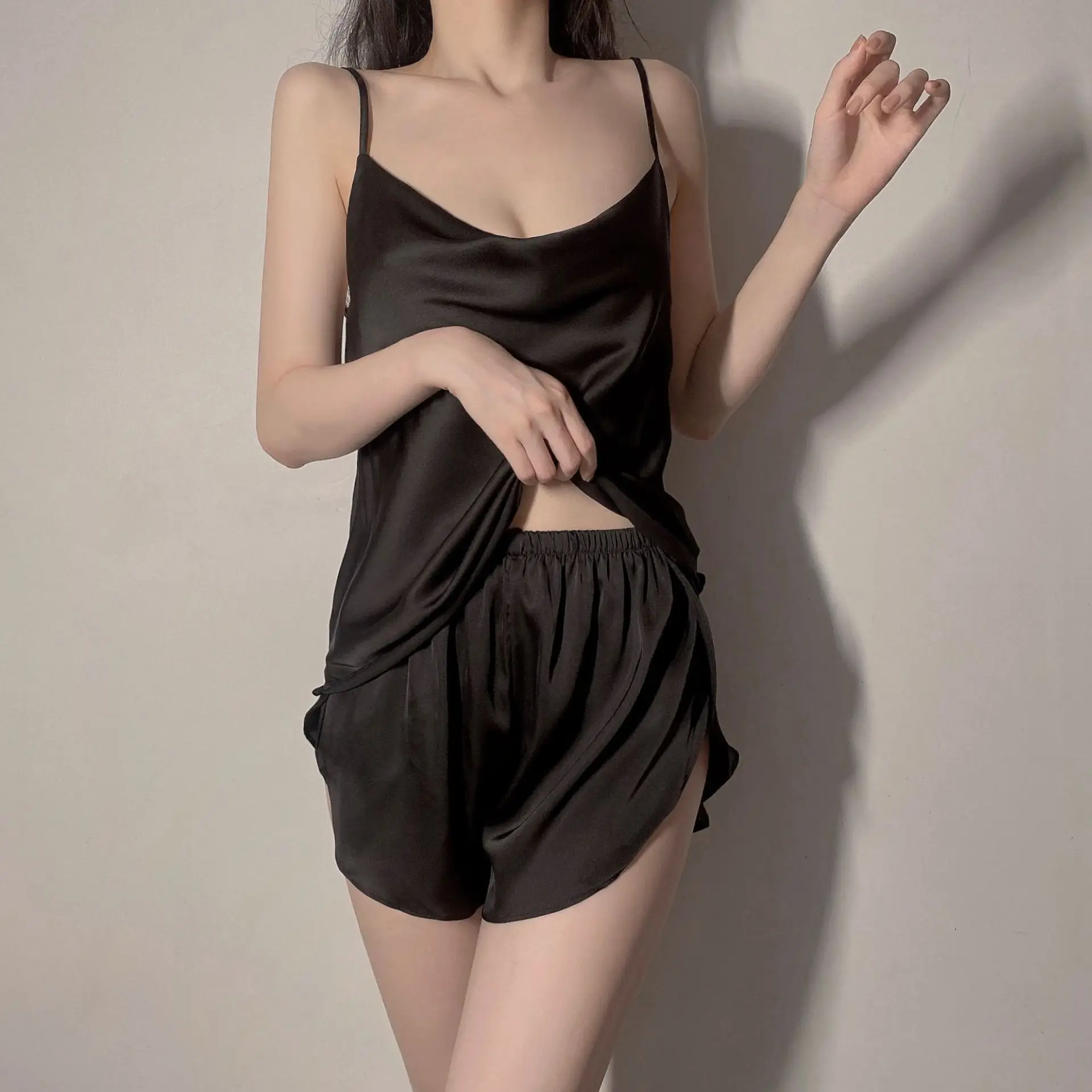 2 Pieces Luxury Satin Silk Pajamas Set Satin Pajama Short Set Sexy Pjs Women Lingerie And Loungewear Womens Clothing Sleepwear