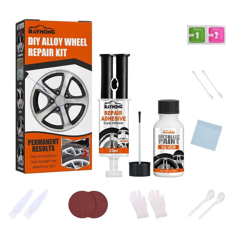 

Wheel Repair Adhesive Kit Effective Alloy Wheel Repair Kit Silver Wheel Paint Fix Curb And Paint Rim Surface