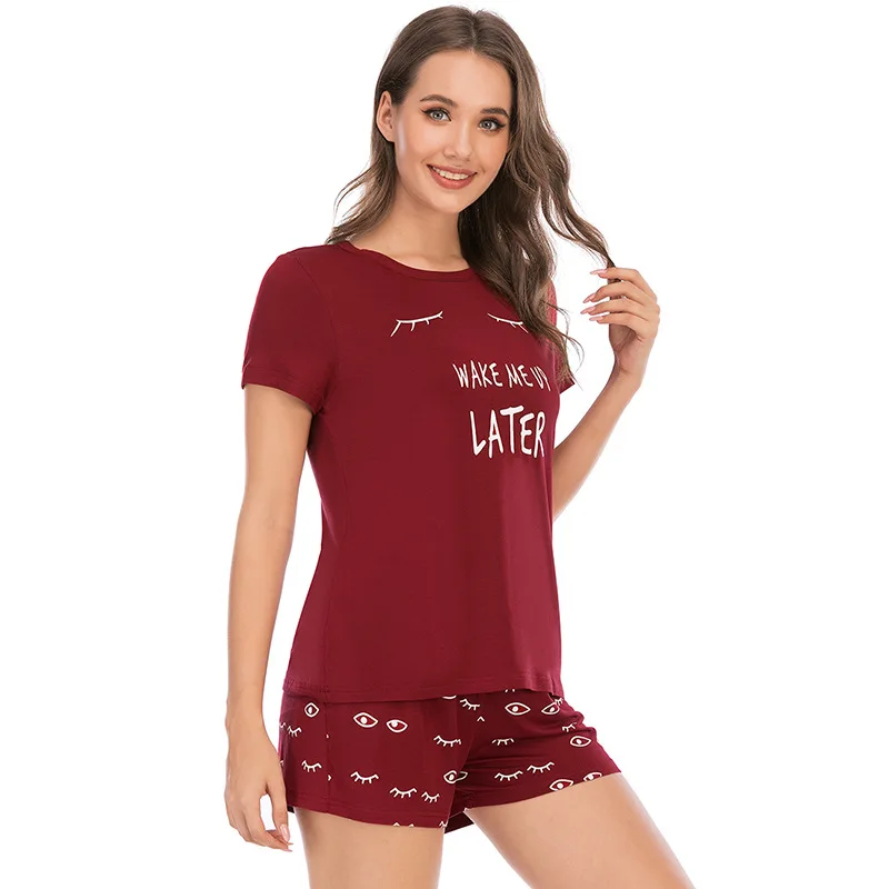 Women's Pajamas Set Summer Modal Home Wear Print Short Sleeve Shorts Set Pajamas for Women Sleepwear Sleep Tops Pijamas Women