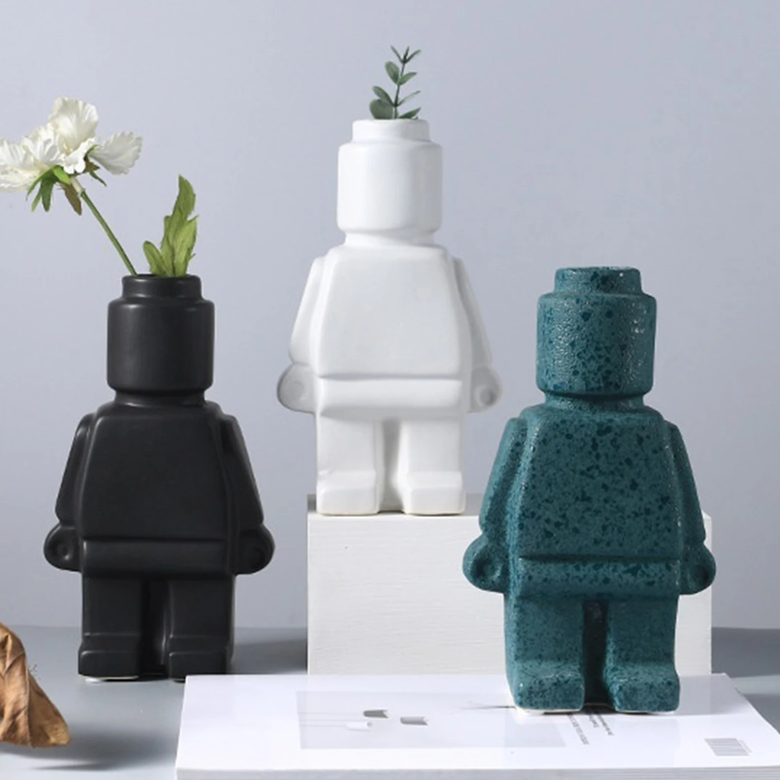 

Робот-ваза из смолы в нордическом стиле, креативный комнатный цветочный горшок, украшение для интерьера дома, офиса, стола, растительный гор...