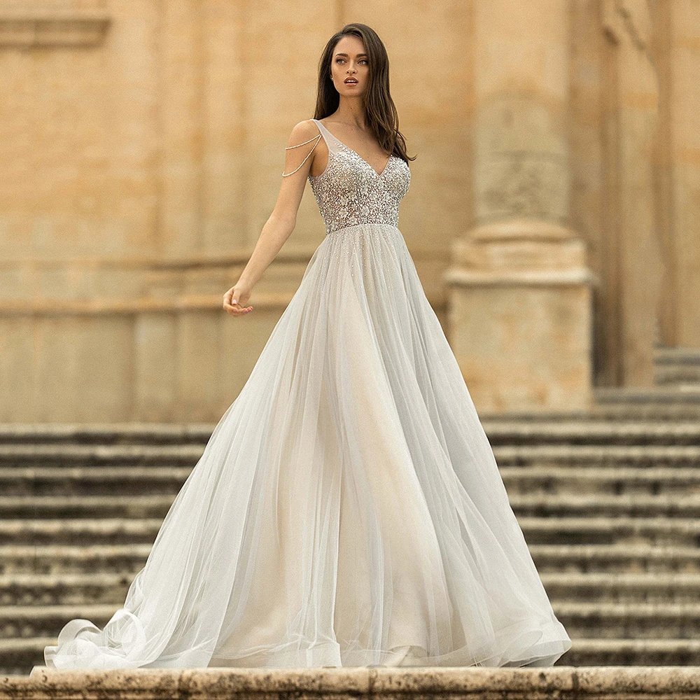 

Женское свадебное платье с V-образным вырезом, без рукавов