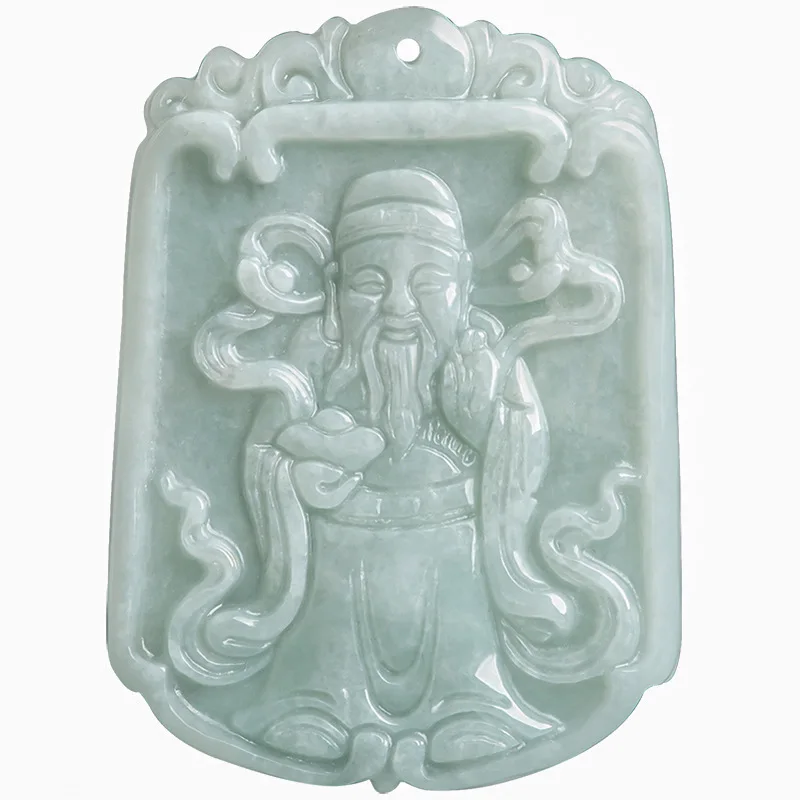 

Burmese Jade God of Wealth Pendant Emerald Stone Gift Fashion Necklace Real Jewelry Talismans Natural Carved Jadeite White Man