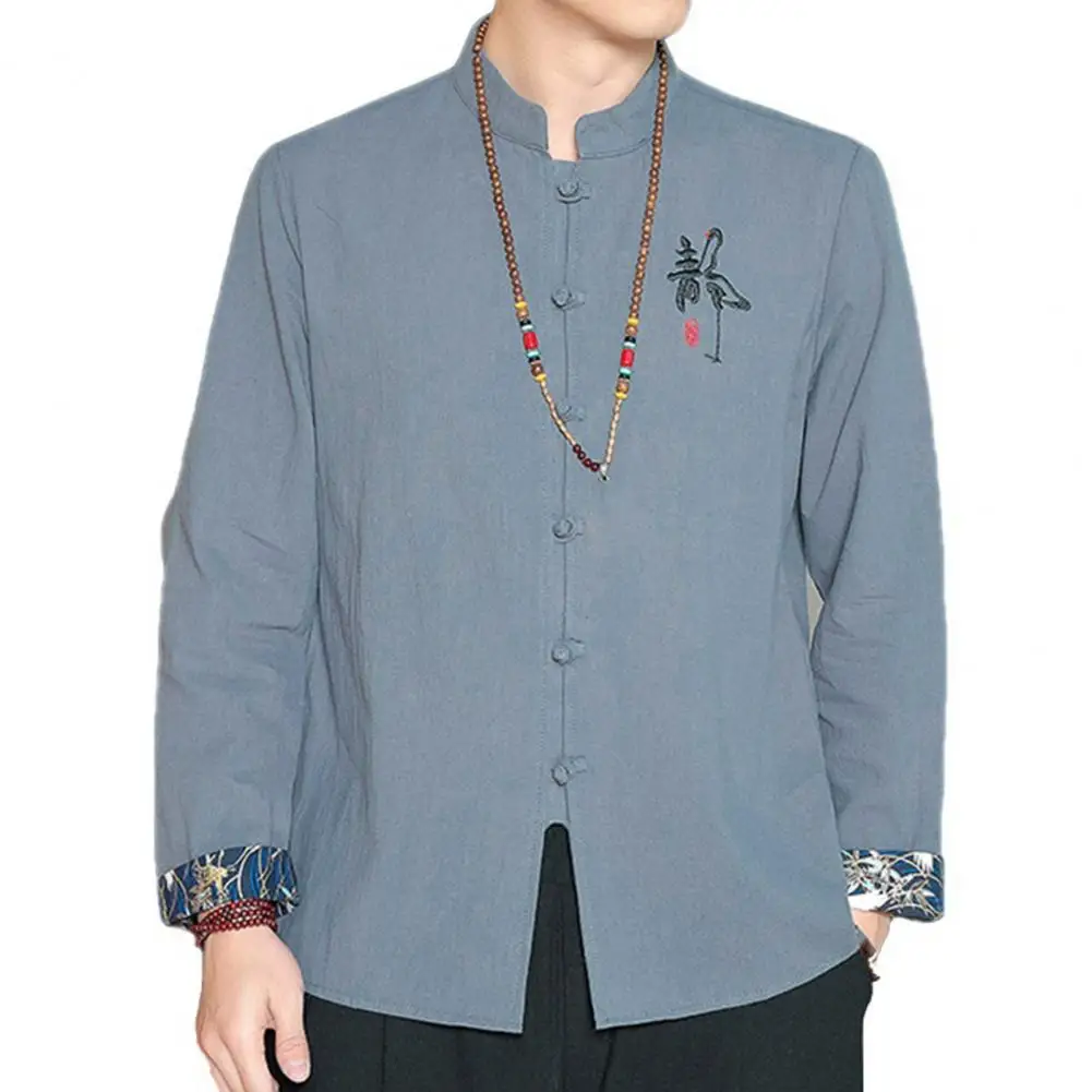 

Spring and Autumn Chinese Button Shirt Men's Cotton Linen Long Sleeve Solid Color Casual Cardigan Men's Business Top