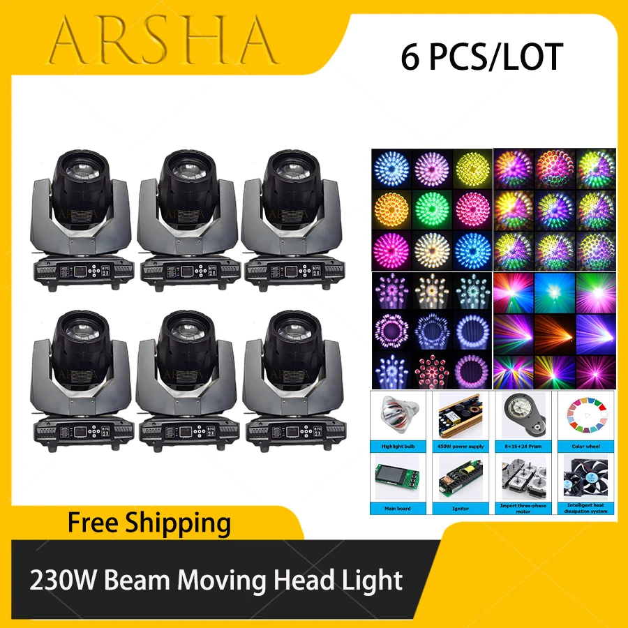 

6 PCS Sharpy Beam 7R Moving Head 230W Lyre 7R Beam Moving Head Light For Dmx Stage Lighting Dj Concert Party Activities
