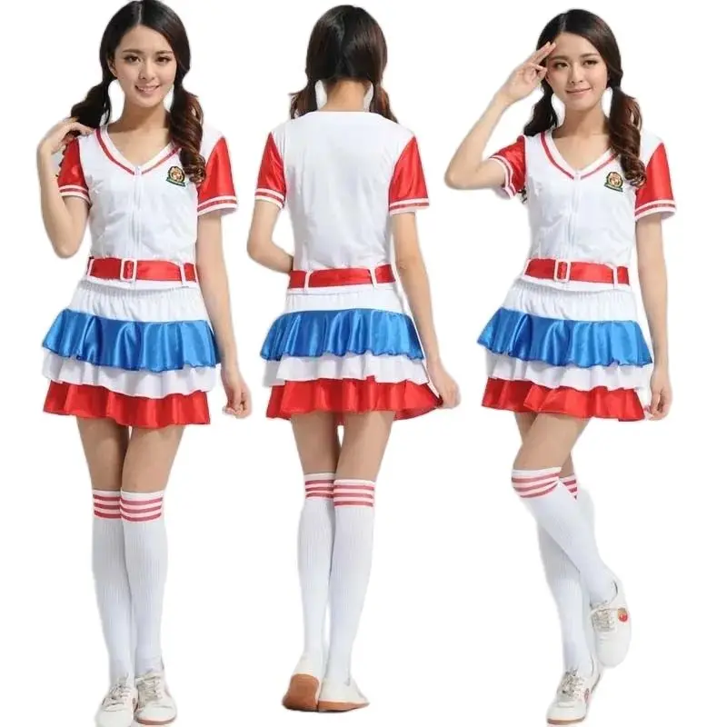 Women Girls Cheerleading Uniform Sport Game Cheer School Girl Costume Sleeveless Tops Pleated Skirt Socks Set Uniforms Dress Up