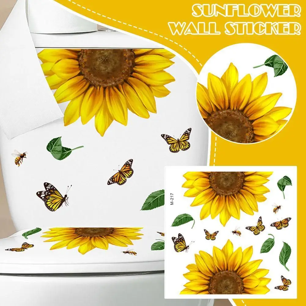 

1pc Butterfly Sunflower Bathroom Wall Sticker Home Supplies Decoration Toilet Wall Decor Lid Waterproof Stickers Toilet Dec M9J8