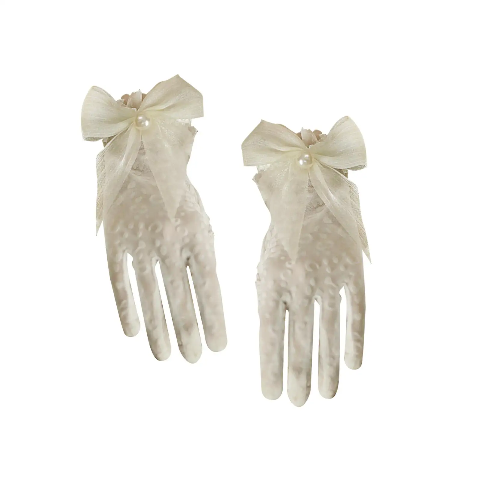 

Bride Short Gloves Wrist Length Full Finger Gloves Elegant Mesh Bride Gloves for Wedding Adult Festive Supplies Cosplay Party