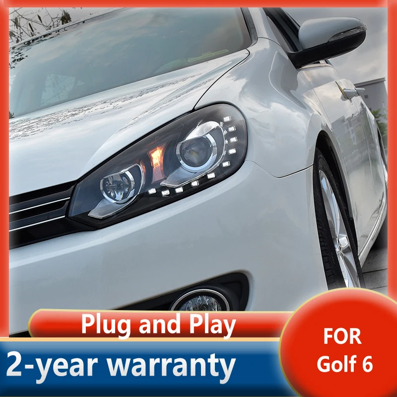

For VW Golf 6 LED Headlight 2009-2012 R20 LED DRL Hid Head Lamp Angel Eye Bi Xenon Beam Accessories