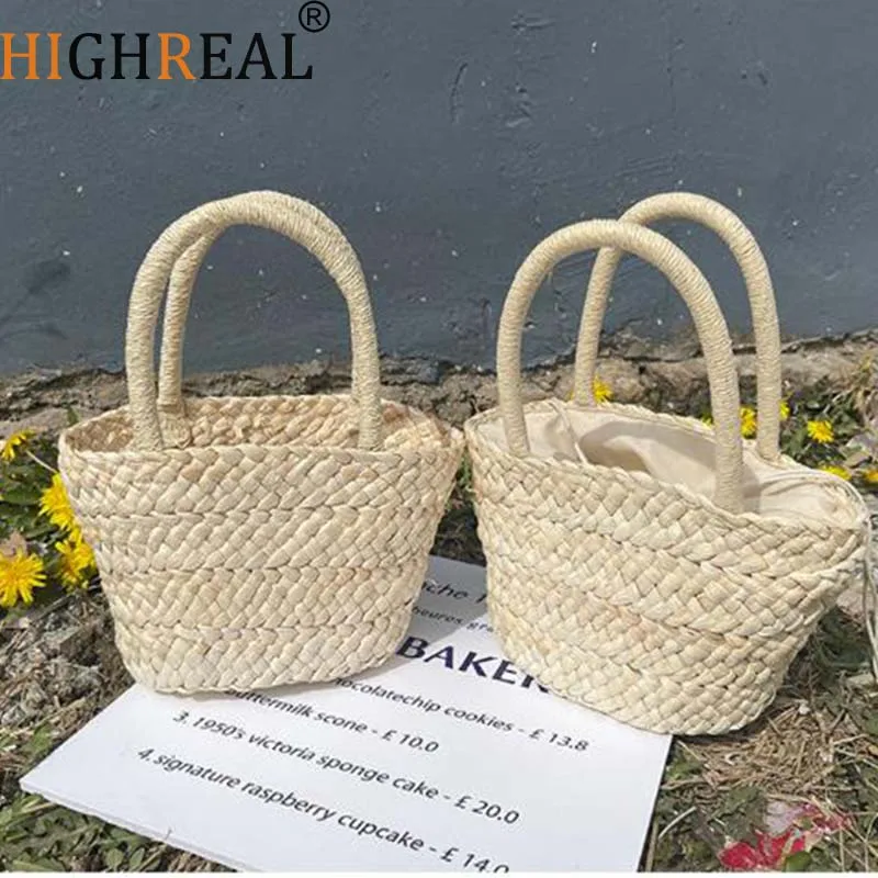 

HIGHREAL Top Handle Straw Bags for Women Summer Hand-Woven Rattan Bag Beach Bag Bohemia Bali Handbag