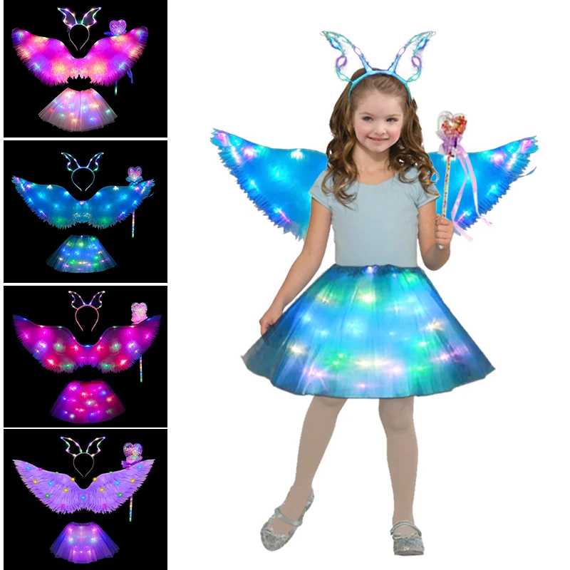

Комплект с юбкой и крыльями, милая бабочка, эльф, крылья, комплект для косплея для девочек, подарок на день рождения, Рождество, Новый год