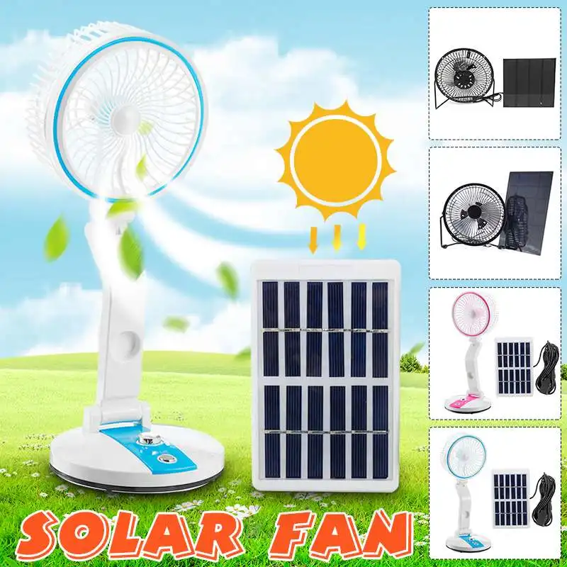 

Solar Fan Powered Panel Lighting Adjustable Fan Power Bank Fan For Home Office Outdoor Traveling Cooling Ventilation Fan