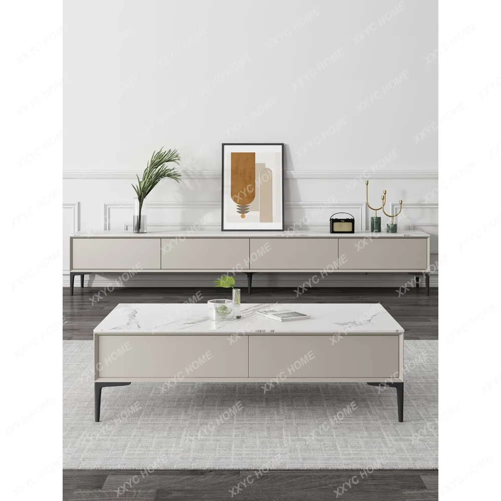 

TV Cabinet and Tea Table Combination Modern Simple and Light Luxury Floor Cabinet Nordic Small Apartment Living Room Furniture