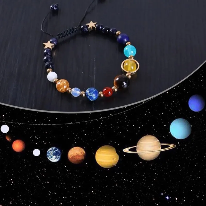 

Galaxy Solar System Bracelet Men Universe Nine Planets Natural Stone Stars Earth Moon Bracelets for Women Fashion Couple Jewelry