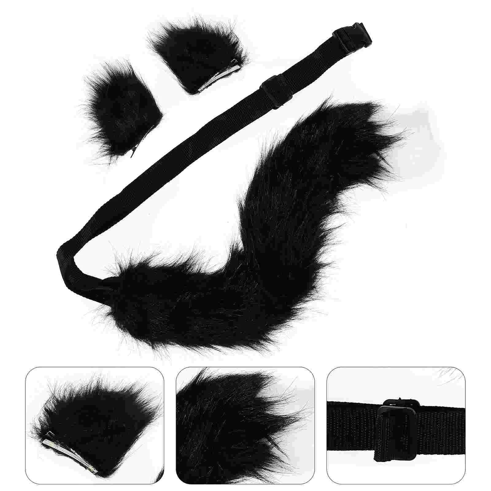 

Animals Costume Set, Tail and Clip Ears Cat Ears Hairclips with Tails for Costume Accessories Xmas Toys Gift Black White