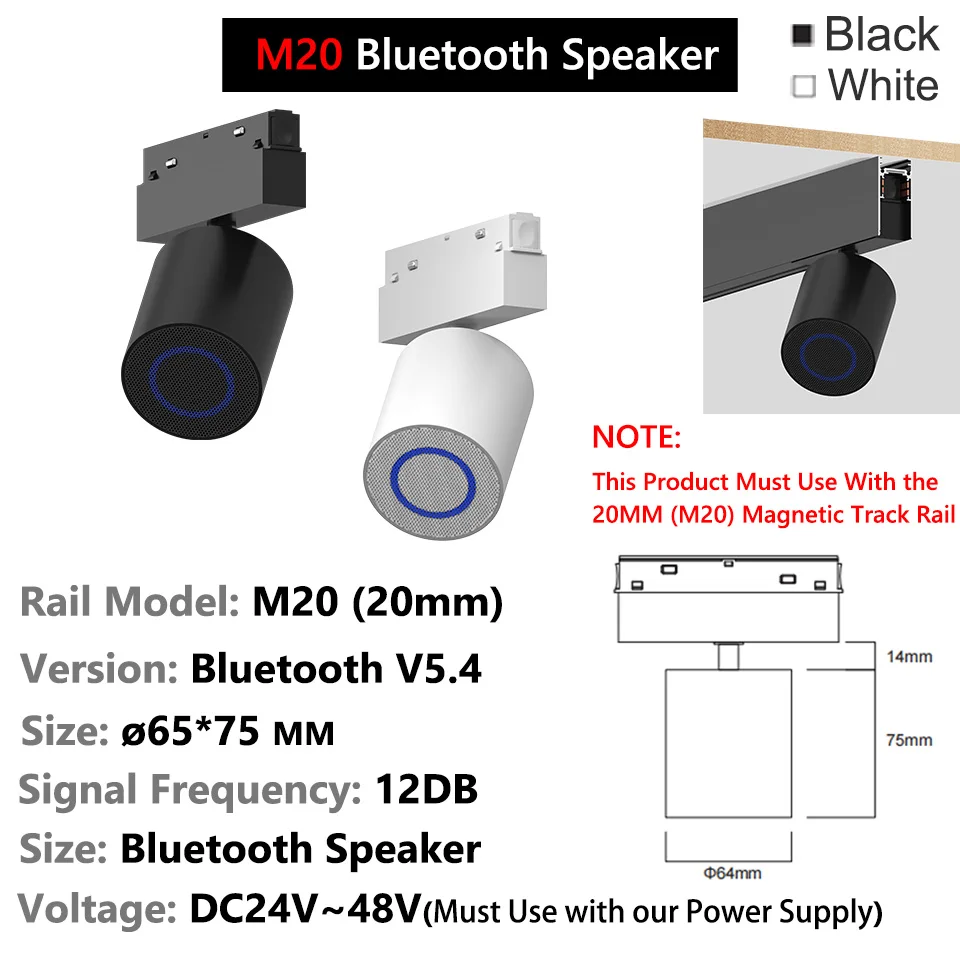 Фото Магнитный трековый Bluetooth-динамик V5.4, беспроводной стереозвук T26/M20/встроенный магнитный трековый светильник, светодиодный дышащий светильник №5